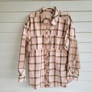 Free People - We The Free 100% Cotton Flannel soft light pink button down shirt